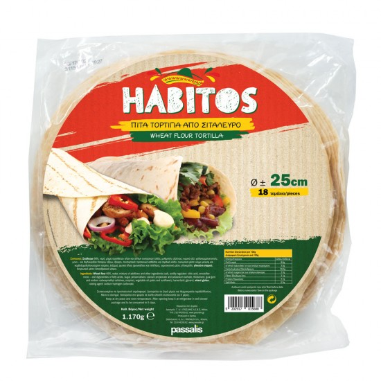 Πίτες Τορτίγια 25 εκ.  από σιτάλευρο Habitos 