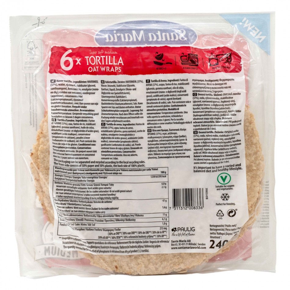 Πίτες Τορτίγια Medium από βρώμη Santa Maria