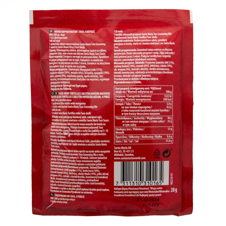 Taco Seasoning Mix Santa Maria
