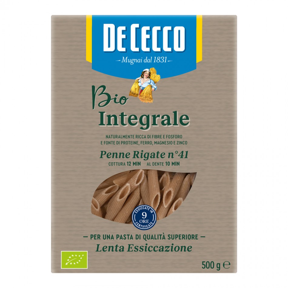 Ζυμαρικά Οργανικά Ολικής Άλεσης Penne Rigate no. 41  De Cecco 