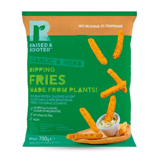 Προψημένα Dipping Fries Φυτικής Πρωτεΐνης με Σκόρδο και Βότανα Raised & Rooted 