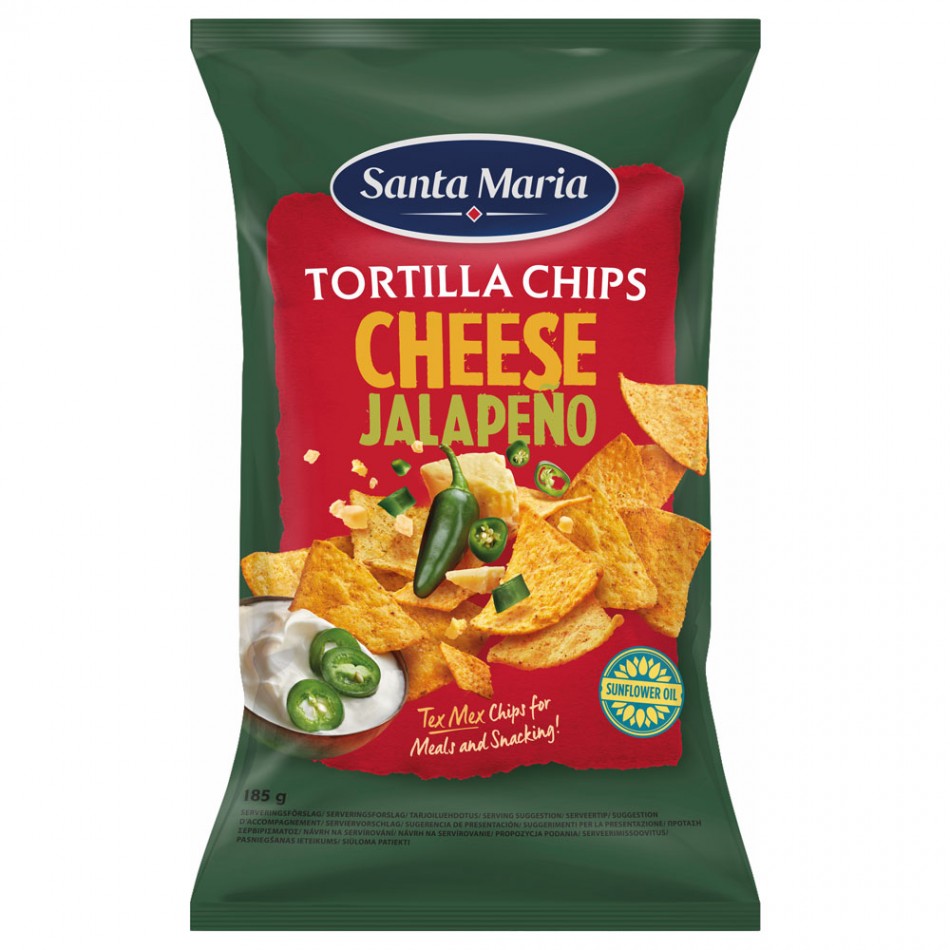 Τortilla Chips από καλαμποκάλευρο  με γεύση τυρί και jalapeño Santa Maria 